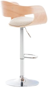 Banco de bar Kingston em tecido e com estrutura cromada 50 x 88-102 x 48 cm Creme + Cor Natural