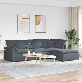 vidaXL Sofá modular com pufes e almofadas veludo cinzento-escuro