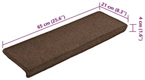 Tapete/carpete para degraus 15 pcs 65x21x4 cm castanho