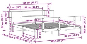 Cama com estante sem colchão 180x200 cm pinho maciço branco