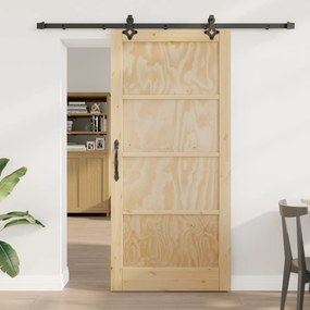 Porta Deslizante vidaXL com Conjunto de Ferragens 93x202 cm Madeira Sólida de Pinho