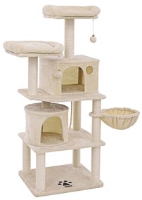 Arranhador gatos 2 cavernas 55 x 45 x 152 cm bege