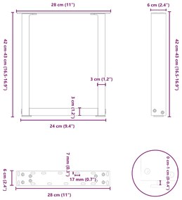 Pés para mesa de centro em formato de U, 2 peças, preto, 28x(42-43) cm