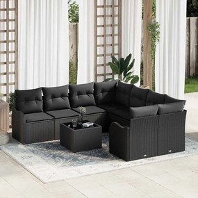 Conjunto de Sofá de Jardim vidaXL de 9 Peças com Almofadas Preto Rattan Poliéster