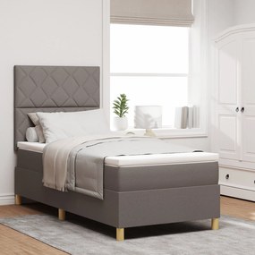 Cama Box com Colchão Taupe de Tecido de Solteiro