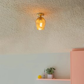 Candeeiro de teto Art Deco latão com vidro fumê - Karce