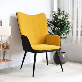 327816 vidaXL Cadeira de descanso PVC e veludo amarelo mostarda