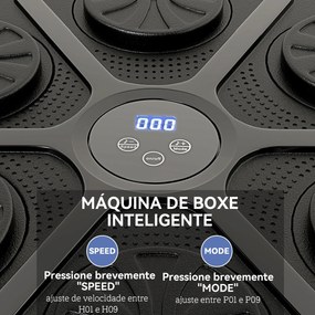 Máquina de Boxe Musical com 9 Modos de Velocidade Luvas e Conexão Bluetooth Luzes LED 41,8x44,6x7,5 cm Preto