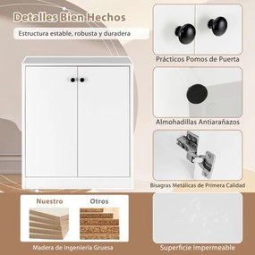 Armário de armazenamento  72 x 34 x 85,5 cm, com 2 portas e 3 estantes branco