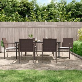 vidaXL 7 pcs conjunto de jantar p/ jardim c/ almofadões vime PE e aço