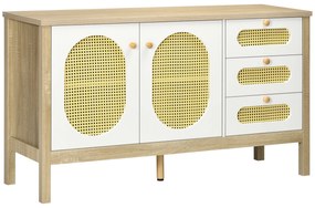Aparador de Cozinha Buffet para Sala de Estar Armário de Armazenamento com 3 Gavetas 2 Portas de Malha e Prateleira Ajustável para Sala de Jantar 140x