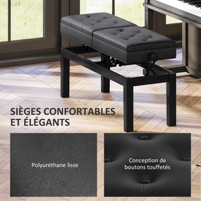 Banco de piano com altura ajustável, banco de piano com espaço de arrumação, banco estofado para teclado, preto