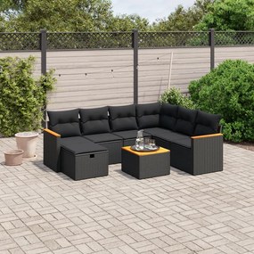 vidaXL 8 pcs conjunto sofás de jardim com almofadões vime PE preto