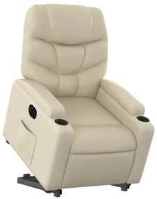Poltrona reclinável elevatória elétrica couro artificial creme