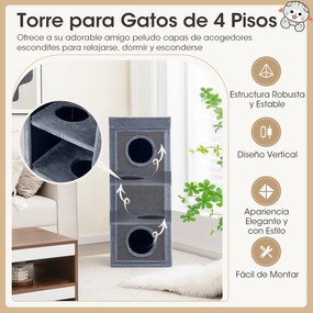 Torre para Gatos de Três Níveis, 40 x 40 x 99 cm, Painéis de Sisal Natural, Cinzento-claro