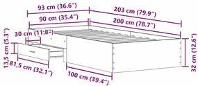 Cama vidaXL Artisan Carvalho 90x200 cm Madeira Engenheirada