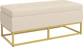 HOMCOM Banco de Armazenamento Botões decorativos Aparência de Pelúcia Pés de Aço Dourados 110x47x46,5 cm | Aosom Portugal