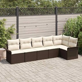 vidaXL conjunto de sofá de jardim de 6 peças com almofadas em vime poli em marrom