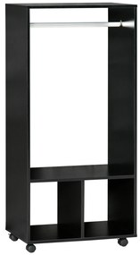 HOMCOM Roupeiro de Madeira Móvel Armário Roupeiro Aberto com Barra para Pendurar e Prateleiras Organizadoras 60x40x128 cm Preto | Aosom Portugal