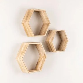 Conjunto De 3 Prateleiras De Parede Em Madeira Mijali Natural - Sklum