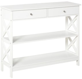 HOMCOM Mesa consola tipo aparador para Corredor com 2 gavetas e 2 prateleiras inferiores Móveis modernos 100x30.5x80 cm Branco