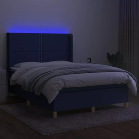 Cama box spring c/ colchão e LED 140x200 cm tecido azul