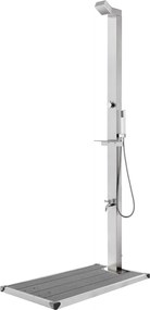 vidaXL Chuveiro de jardim c/ base cinzenta 225 cm aço inoxidável