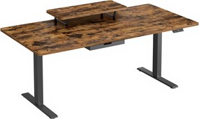 Secretária elétrica com altura ajustável, suporte para monitor e USB 160 x 80 x (82,5-130,56) cm castanho vintage