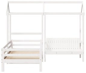 Conj. sofá-cama e banco c/ telhado 90x200cm pinho maciço branco