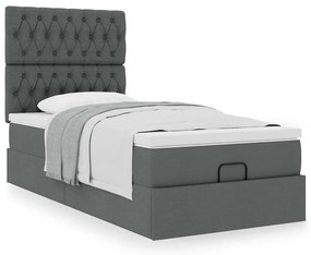 Cama otomana com colchão 90x200 cm tecido cinzento escuro