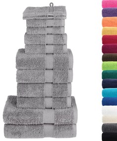 12pcs Conjunto toalhas banho premium SOLUND 600 gsm cinza
