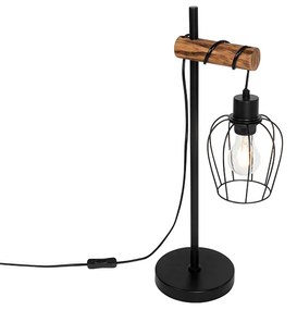 Candeeiro de mesa rústico preto com madeira - Stronk Rústico