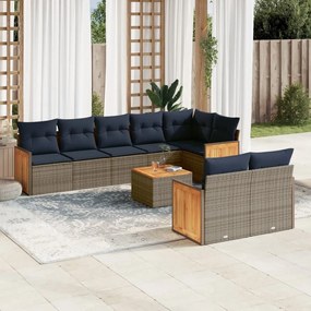 vidaXL 9 pcs conjunto sofás p/ jardim c/ almofadões vime PE cinzento