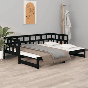 820231 vidaXL Sofá-cama de puxar pinho maciço preto 2x(80x200) cm