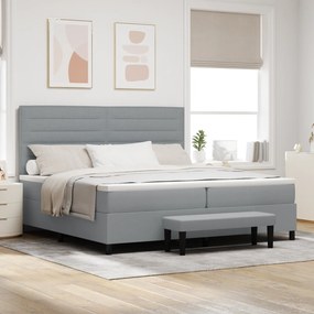 vidaXL Cama Box Spring com Colchão e Banco Cinza Claro 200x200 cm Tecido