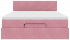 Estrutura de cama otomana com colchão 140x200 cm veludo rosa