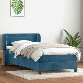 vidaXL Cama com molas/colchão 100x220 cm veludo azul-escuro