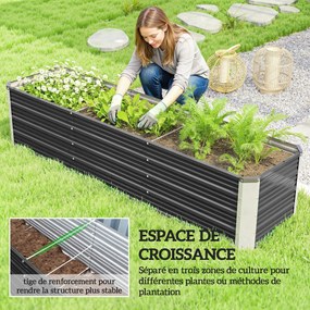 Floreira elevada 183 x 47 x 40 cm em aço com luvas, floreira de jardim para flores, ervas aromáticas e legumes,, cinzento