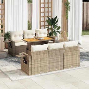 vidaXL 7 pcs conjunto de sofás p/ jardim com almofadões vime PE bege
