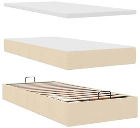 Cama otomana com colchão 100x200 cm tecido creme