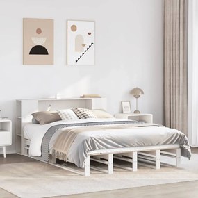 vidaXL Cama com estante sem colchão 120x200 cm madeira maciça branco