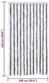 Cortina anti-insetos 100x230 cm chenille cinzento e branco