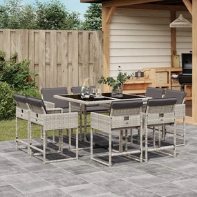 vidaXL 9 pcs conjunto de jantar p/ jardim c/ almofadões cinzento claro