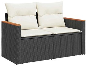 8 pcs conjunto sofás jardim com almofadões vime PE/acácia preto
