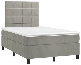 Cama box spring colchão LED 120x190 cm couro artif. cinza-claro