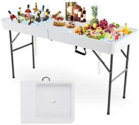 Mesa lateral de vime PE para área externa de 55 cm com furo para guarda-chuva e estrutura de metal
