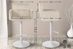 Banco de bar Los Angeles em veludo com estrutura branca 93-113 x 60 x 56 cm Creme