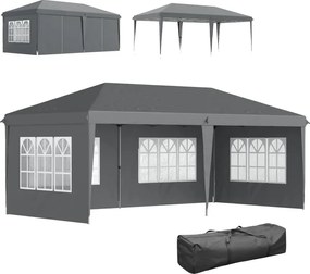 Tenda Dobrável 585x295x270 cm com 4 Paredes Laterais Amovíveis 4 Janelas e Bolsa de Transporte Cinzento
