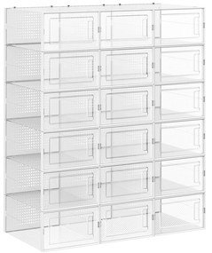 Caixas transparentes para sapatos, empilháveis e dobráveis. | SONGMICS | 33,5 x 23,2 x 14,3 cm | branco | LSP18SWT.