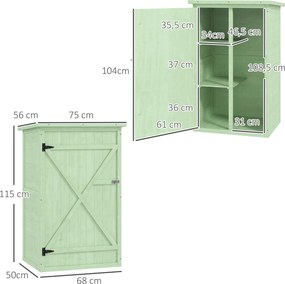 Armário de Jardim em Madeira para Exterior com 2 Prateleiras e Telhado de Asfalto 75x56x115 cm Verde